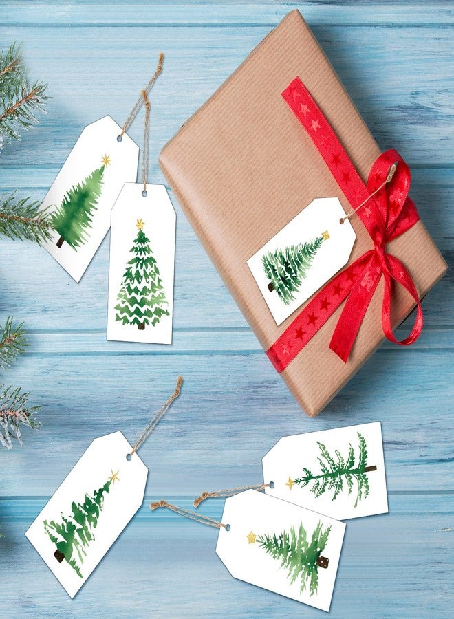 Watersay 240 Pcs Watercolor Christmas Tree Gift Tag Christmas Paper Gift Tags with String and Holes Hanging Labels for DIY Xmas Winter Party Favor Decor, 15 Designs - Image 3